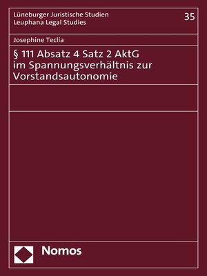 cover image of § 111 Absatz 4 Satz 2 AktG im Spannungsverhältnis zur Vorstandsautonomie